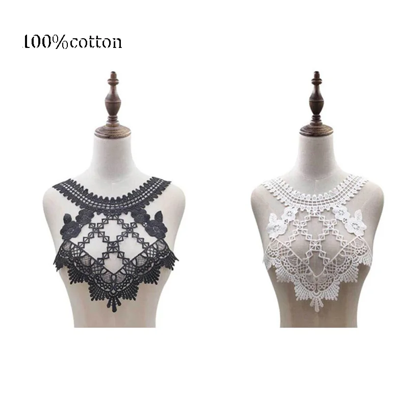 

HOT cotton white black embroidery flower lace collar Fabric Sewing Applique DIY guipure craft ribbon trim neckline wedding decor