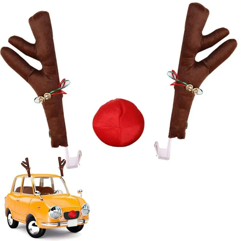 

Reindeer Decoration Car Vehicle Nose Horn Costume Decor Set Rudolph Christmas Reindeer Antlers Red Nose Ornaments Elk Antler