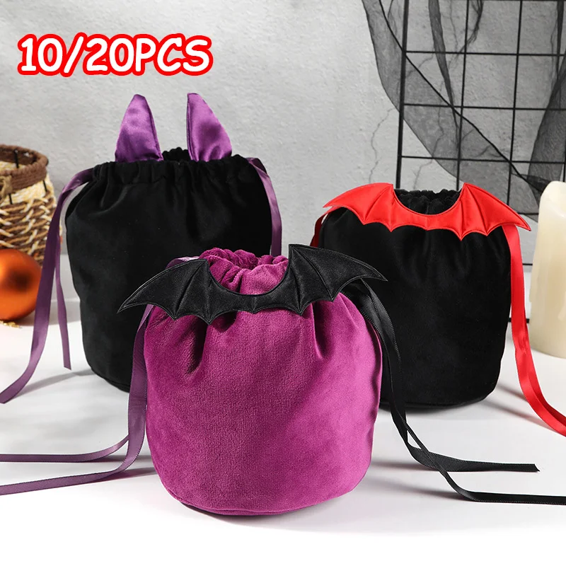 

10/20pcs Pumpkin Candy Bag Halloween Bat Candy Trick or Treat Gift Halloween Party Packing With String Bag Decoration for Kids