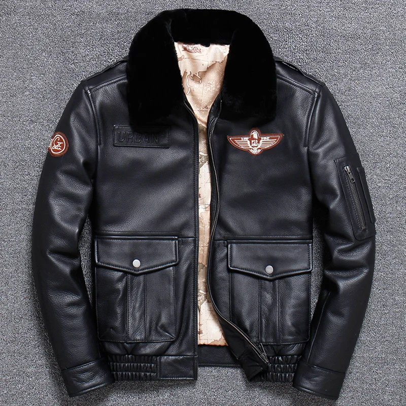 

Мужская короткая куртка из натуральной кожи, с воротником из натуральной шерсти