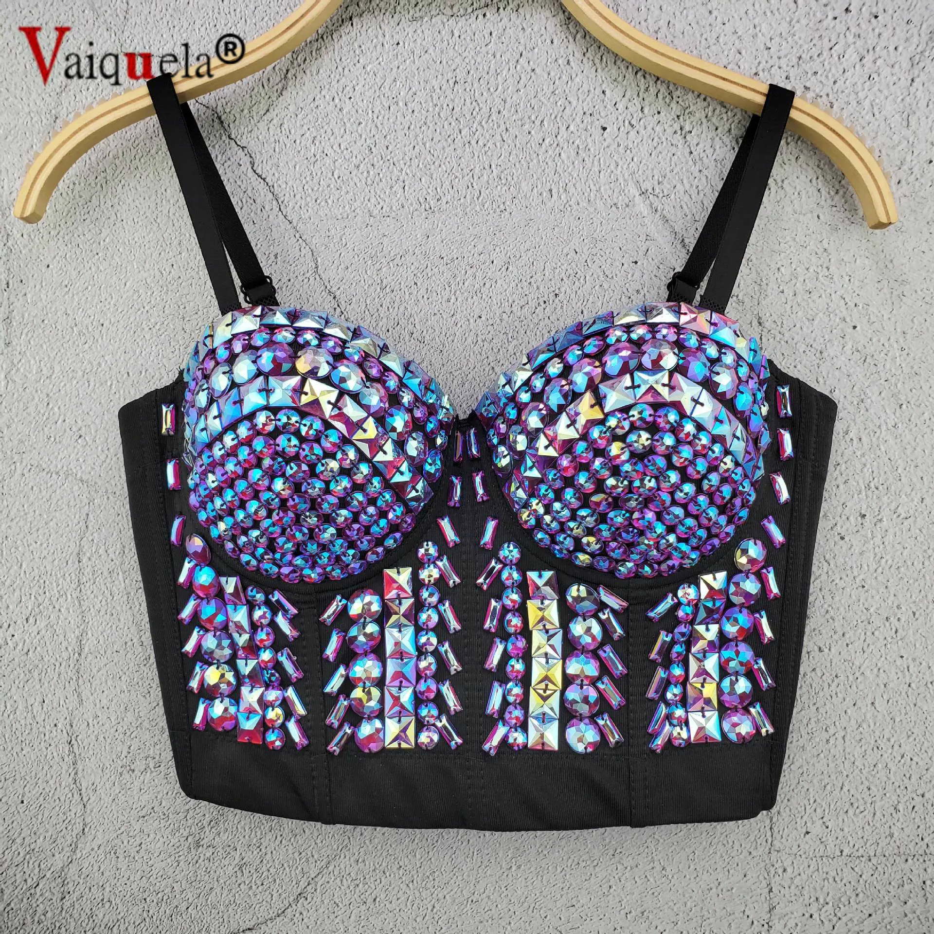 

Mesh Top Rhinestone Bead Bustier Corset Pearls Diamond Push Up Night Club Bralette Women's New Fashion Bra Cropped Top Plus Size