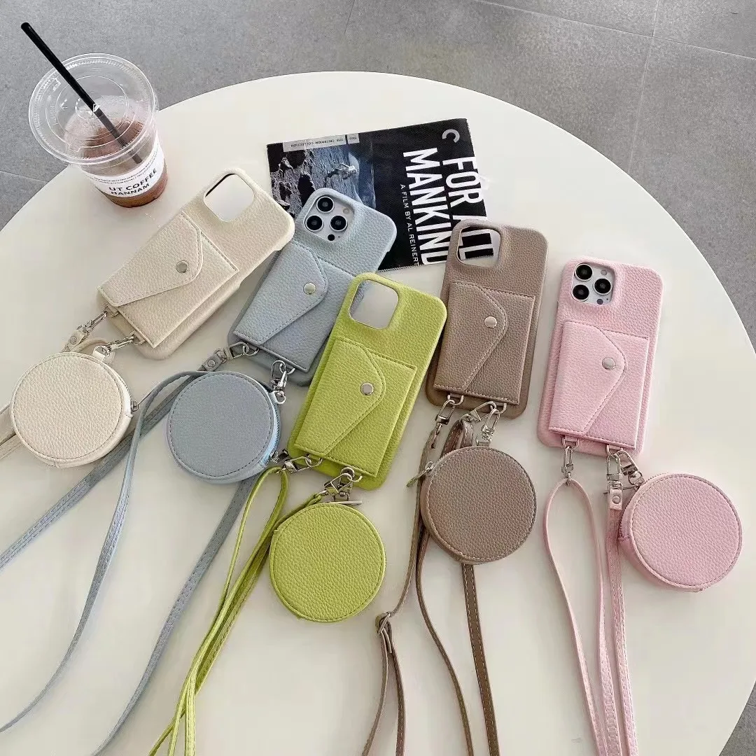

Lychee Leather Pattern Card Wallet Headphone Diagonal Span Protective Phone Case for iPhone 14 13 12 11 Pro Max XS Max XS XR X 7