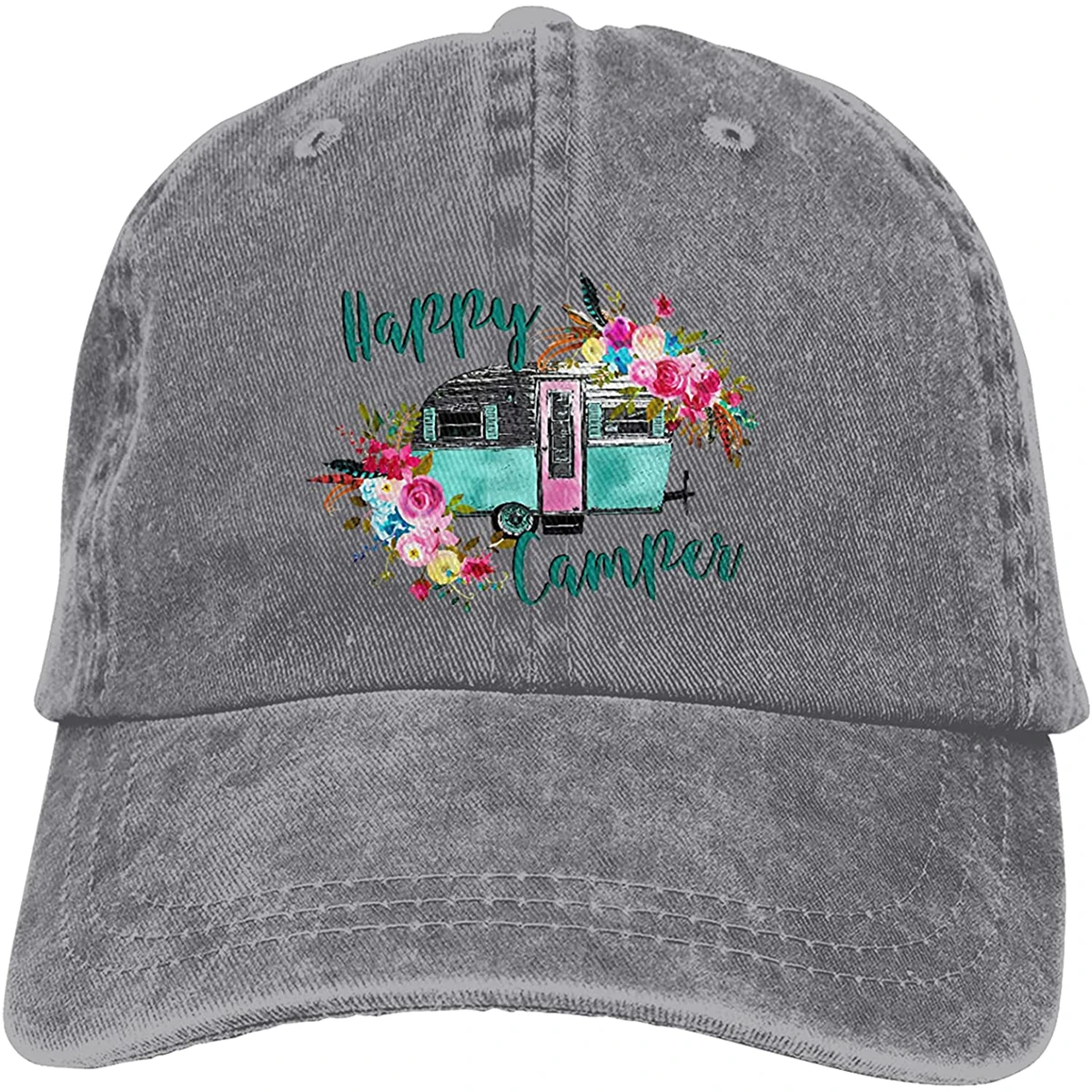 

Happy Camper Women’s Baseball Hat Denim Caps Stylish Floral Ball Cap Adjustable Sports For Camping Hiking