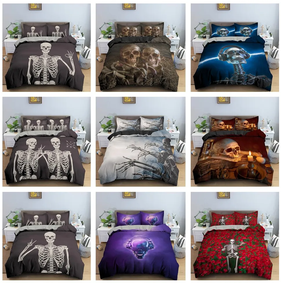 

3D Skull Duvet Cover Skeleton Bedding Set Luxury Quilt Cover Home 2/3pcs Queen King Size Comforter Sets
