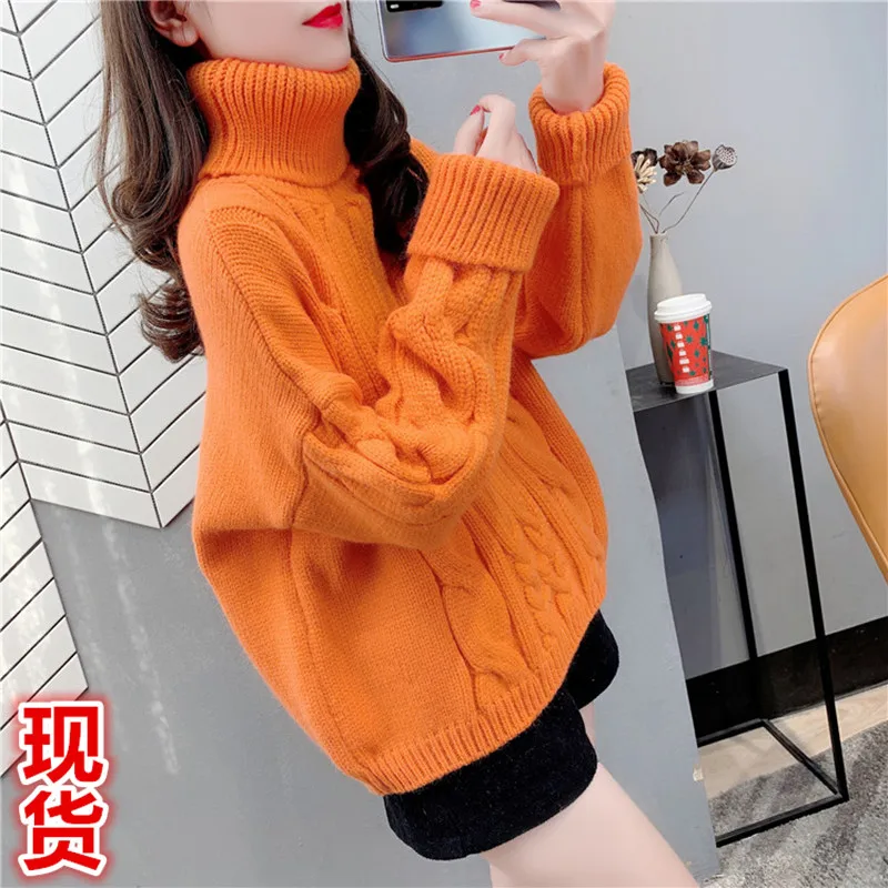 

Fashion sweater Outside the turtleneck female winter wear twist loose thickening brief paragraph sweater coat tide