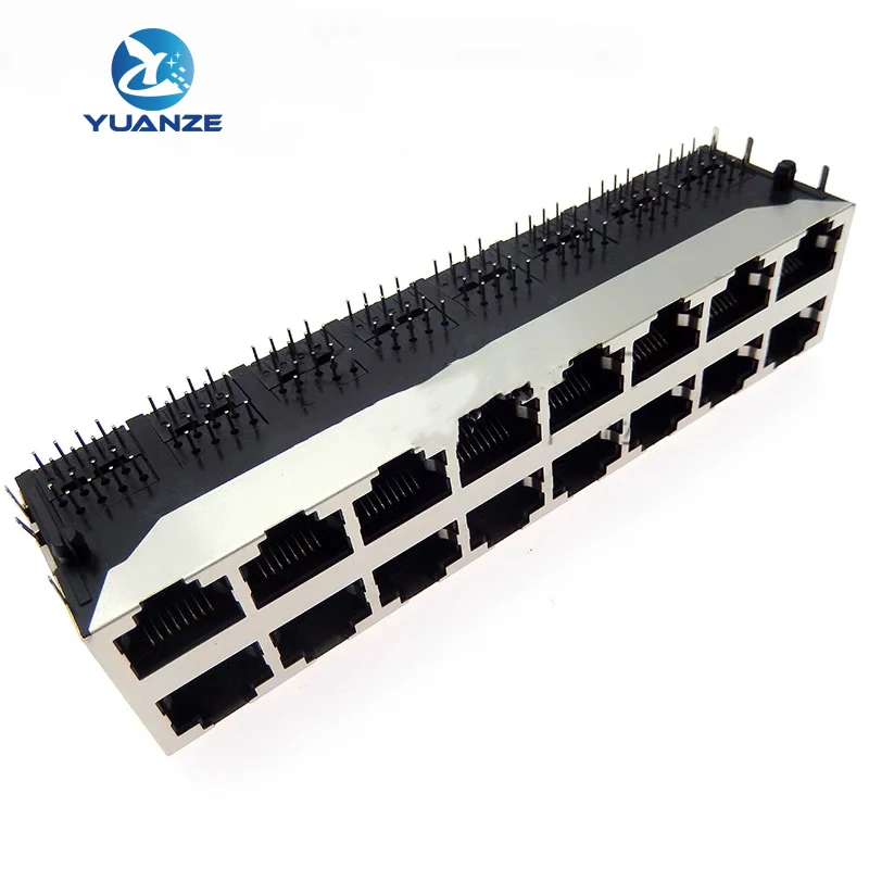 

RJ45 2x8 2*8 стек 16-портовый экранированный модульный разъем для печатной платы 8P8C прямоугольный сквозной сетевой разъем с боковым входом