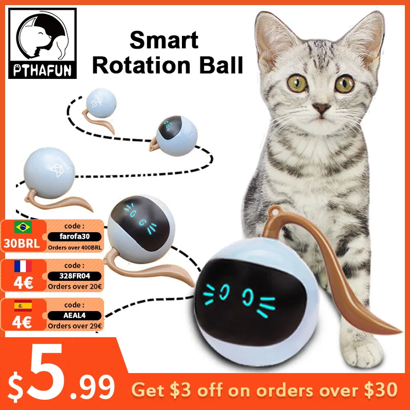 

Умная вращающаяся игрушка для домашних питомцев, интерактивный волшебный вращающийся мяч для кошки, автоматически устраняет препятствия, ...