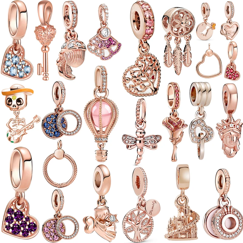 

Fashion Rose Gold Color Shining Star Family Love Leaf Hot Air Balloon Pendants Fit Original Charms Pandora Bracelets Women Gifts
