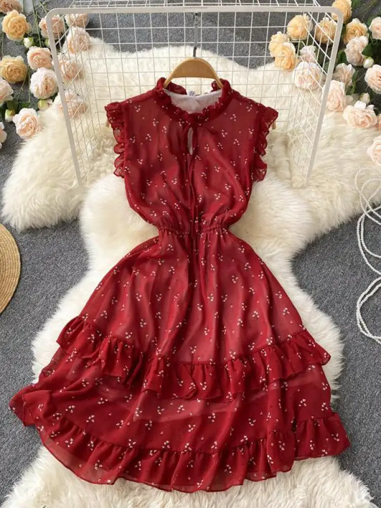 

ZCWXM Elegant Floral Ruffle Lace White Women Summer O Neck Sleeveless Lace Up Bow Slim Night Club French Fashion Mini Dress