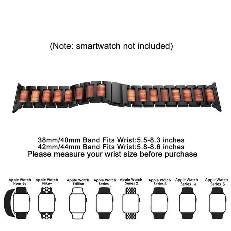 sandalwood wood strap for apple watch band 45mm 41mm 44mm 40mm 42 MM 38mm Stainless Steel Link Bracelet iWatch series 4 5 6 SE 7