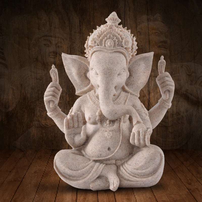 

Fengshui Buddha Sculpture Home Decor Crafts Sandstone Indian Ganesha Elephant God Statue Religious Hindu Elephant-Headed