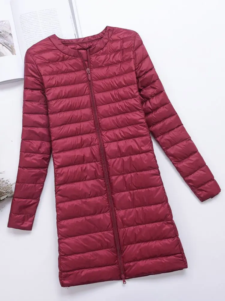 Women Winter Coat 2022 New Ultra Light Collarless Duck Down Jackets Slim Portable Female Long Puffer Down Coats Outerwear