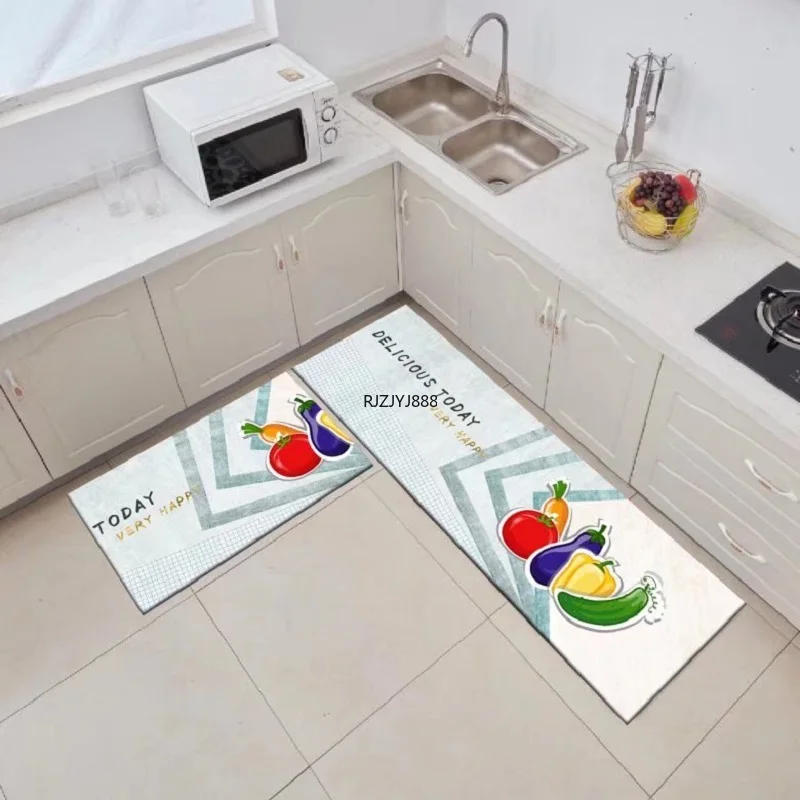 

New Crystal Velvet Kitchen Floor Mats Household Long Strip Bathroom Foot Mats Door Mats Bedroom Bedside Carpets Stain-resistant