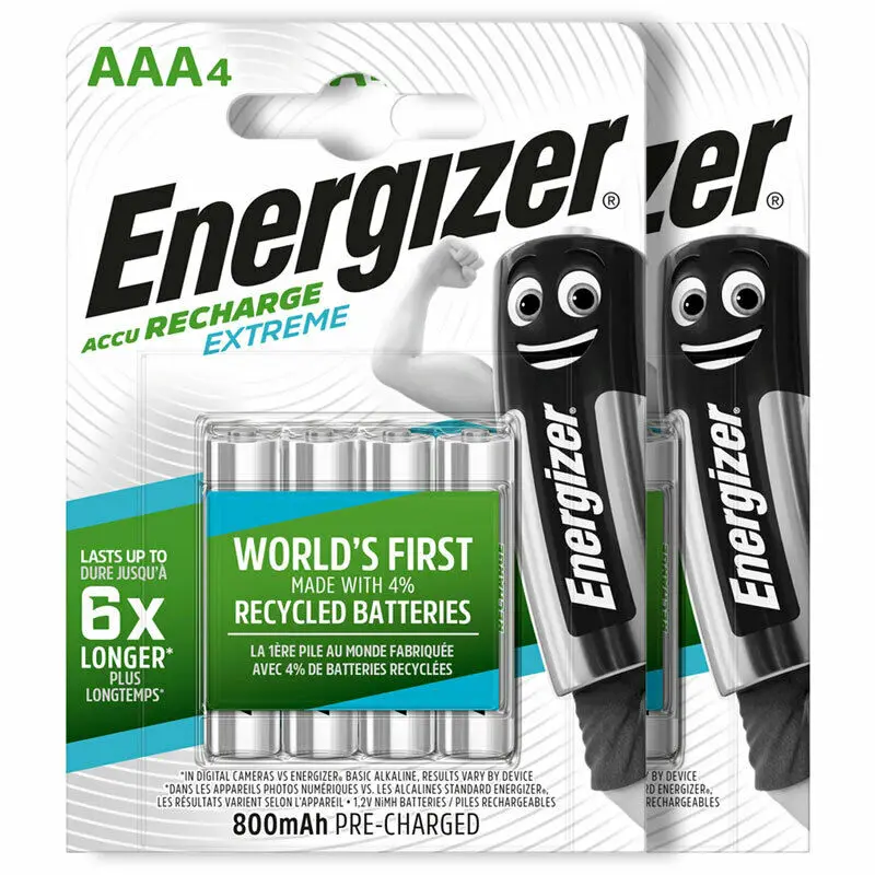 

8 x Energizer Rechargeable AAA batteries Accu Recharge Extreme NiMH 800mAh HR03
