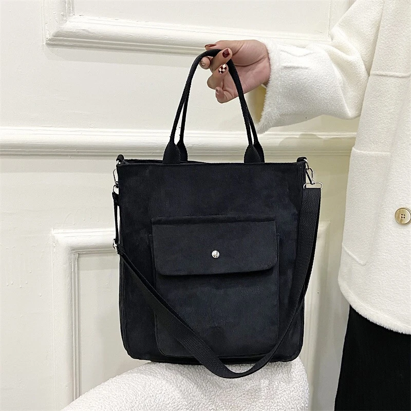 

2022 New Casual Corduroy Design Shoulder Bags for Women Canvas Shopping Bag Zipper Girls Student Handbags and Purses Sac A Main