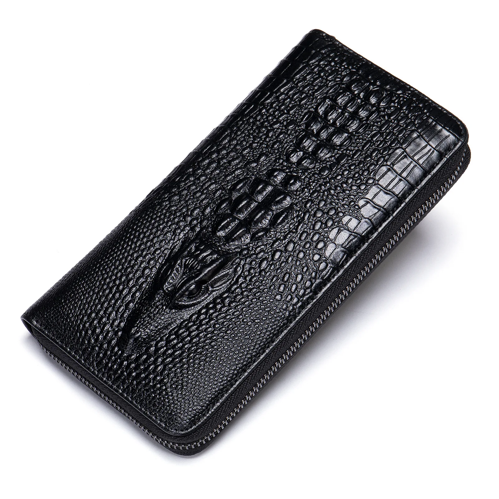 Long Men's Wallet Leather Fashion Crocodile Print Business Multi-card Position Hand Baotou Layer Cowhide Wallet