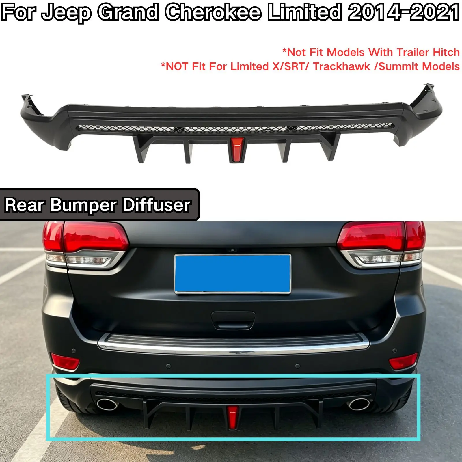 Фото Для Jeep Grand Cherokee Altitude/Laredo/Limited/Overland/Trailhawk 2014-2021: Задний диффузор бампера, пластиковые автомобильные аксессуары №1