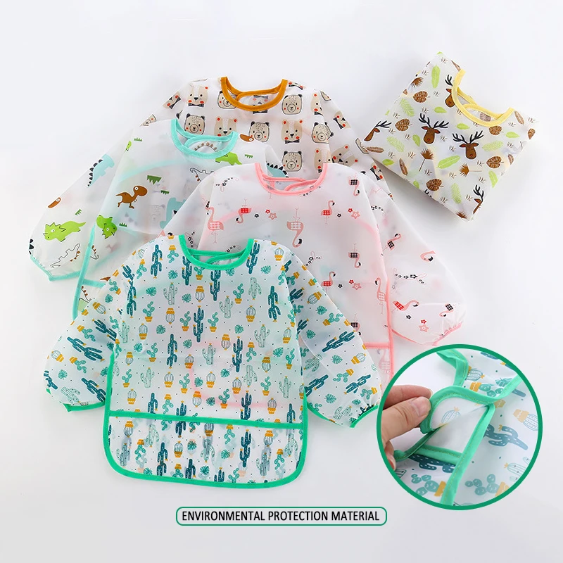 2023 new baby coveralls children's Waterproof Long Sleeve eating Scarf clothes infant cartoon Silicone BPA wash-free bibs enlarge