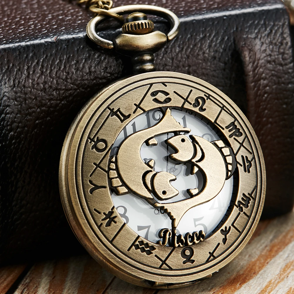 

12 Constellation Pocket Watch Mens Vintage Skeleton Quartz Watches Male Women Steampunk Fob Chains Pendant Gift Men reloj hombre