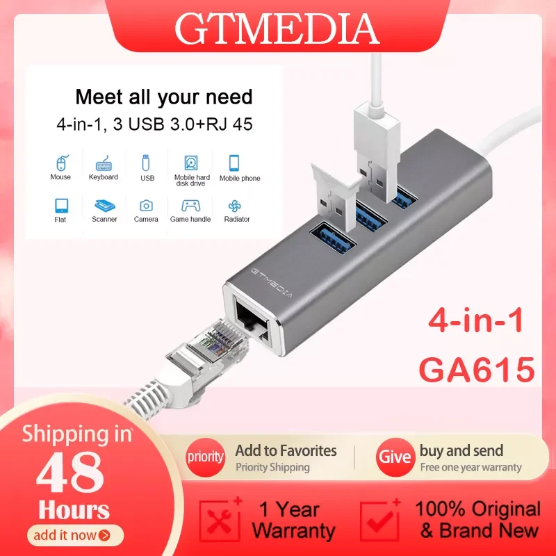 USB HUB GTMEDIA USB Converter USB 3.0 to RJ45 Ethernet Adapter OTG Network Lan 10/100/1000M for USB Drive Laptop PC Accessories