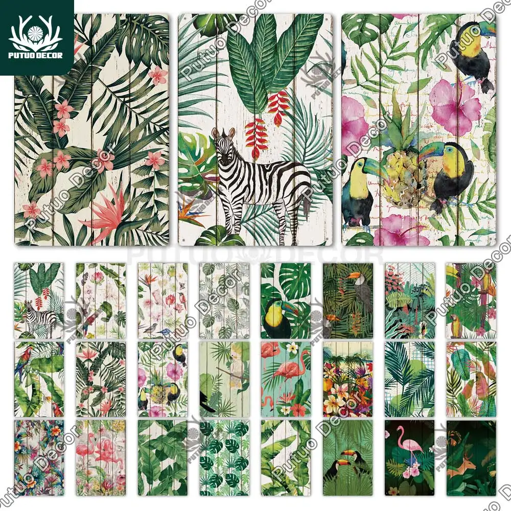 

Putuo Decor Plant Vintage Plaque Metal Tin Sign Wall Art Decoration Plate for Garden Living Room Cafe Kitchen Iron Painting