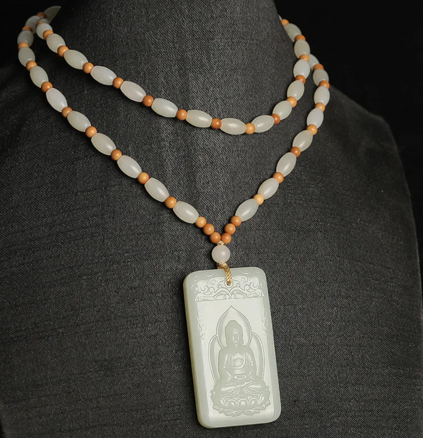 Ювелирные изделия из натурального нефрита Hetian Jade Shuanglong Benming Buddha Dayi Tathagata Подвеска (art.: 3920d236ebf01) - 3920d236ebf01