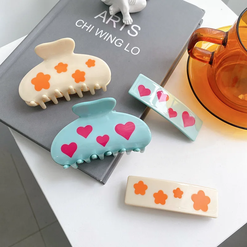 

Женская заколка для волос, винтажная романтичная заколка для волос из ацетата в форме сердца и звезд, милый головной убор, аксессуары для во...