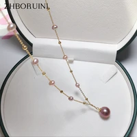 zhboruin 2022 new babysbreath big round pearl pendant 100 real natural freshwater pearl necklace 18k gold plating jewelry woman