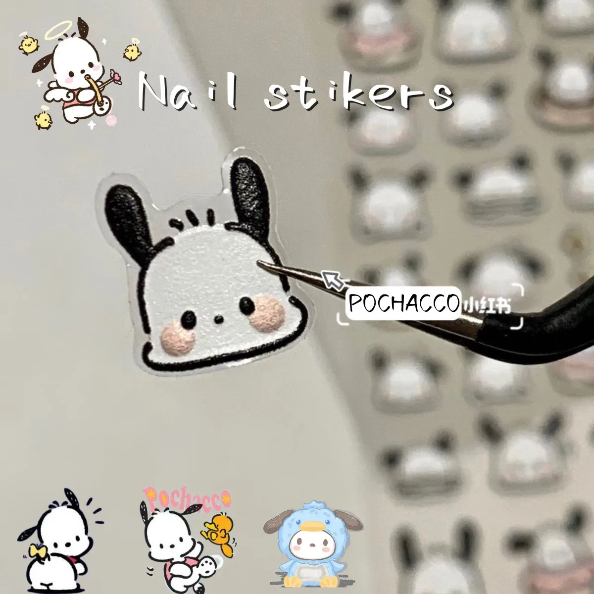 

Kawaii Pochacco 3D Nail Art Sticker Anime Waterproof Embossed Sticker Cartoon Laptop Headphone Shell Decorative Sticker Cute Toy