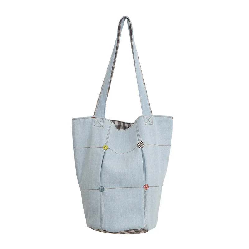 

2023 Large Capacity Women Double-faced Shoulder Bags Casual Handbag Street Canvas Denim Shoulder Bag Solid Color Shopping Bag