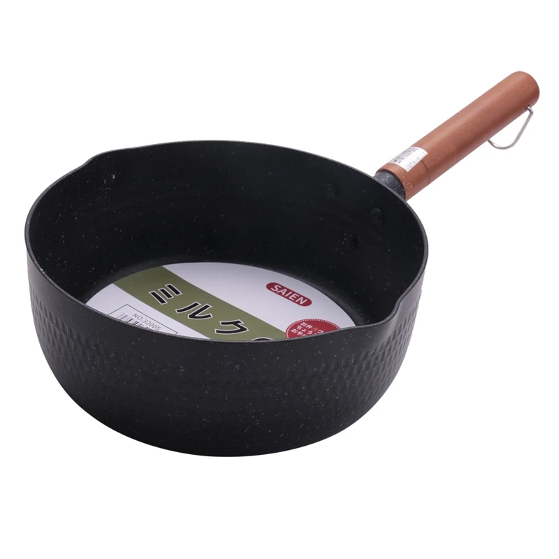 

20Cm Soup Stock Pots Maifan Stone Cookware With Wooden Handle Milk Pot Universal Frying Pan Black Aluminum Snow Non-Stick Soup C