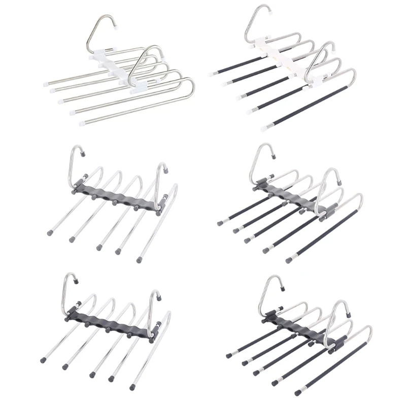 

Multifunction Pants Hanger 5 Tier Portable Stainless Steel Trousers Racks Clothing Storage Organization