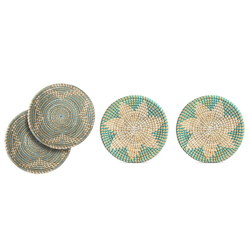 

2x Handmade Wall Basket Decor Woven Basket & Set of 2 Pack Natural Woven Fruit Basket Bowls CNIM Hot