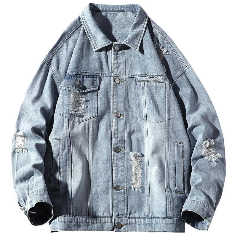 Мужская Осенняя джинсовая куртка с дырками 2022 |