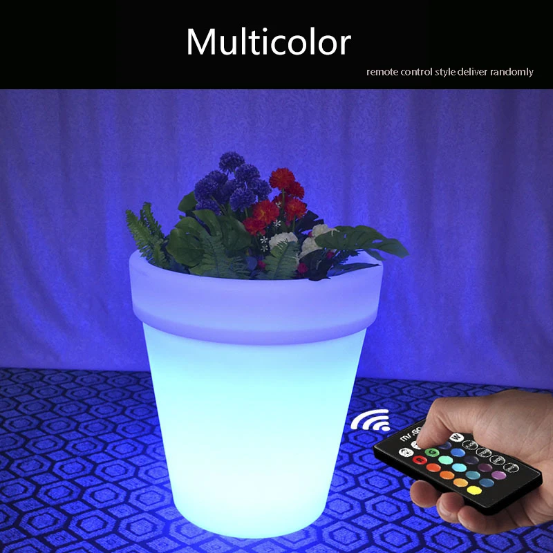 Pots For Plants D32*H30cm PE Plastic Solar Charging Intelligent LED Planter Luminous Flower Pots For Indoor Flowers Decor Lights