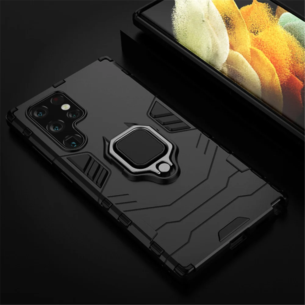 

For S22Ultra S22Plus S22+ Coque Funda For Samsung Galaxy S22 S22 Plus S22 Ultra Case Luxury Armor Magentic Ring Car Holder Cover