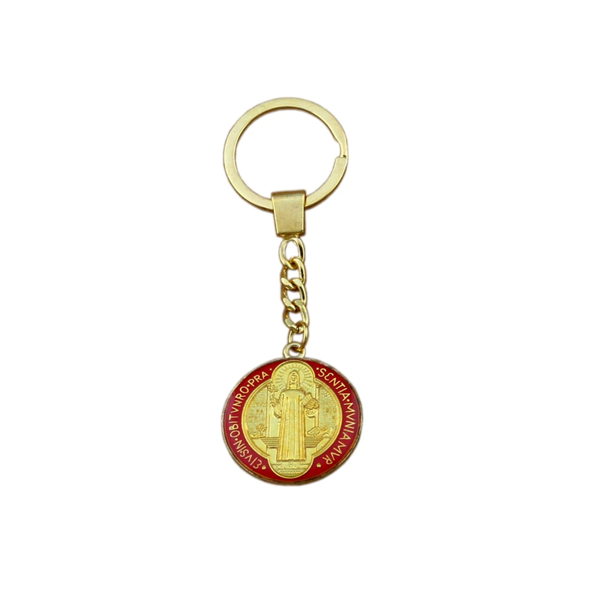 

2Pcs 30mm Keychain Red Enamel Round Saint Benedict Medal Pendant Cross Christian Key Ring Travel Protection A-443f