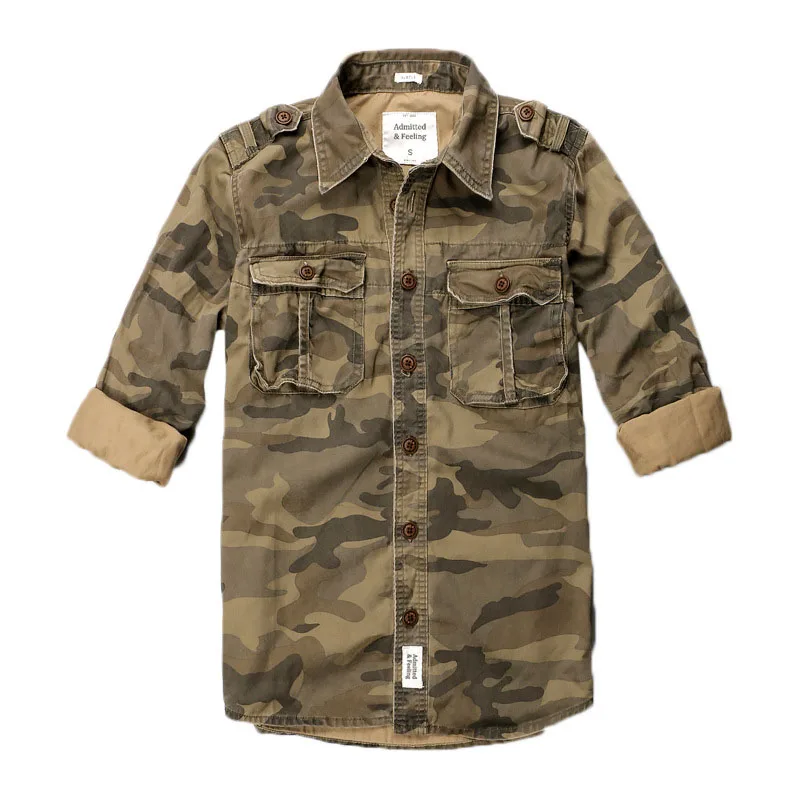 

Mcikkny New Men Camouflage Cargo Casual Shirts Long Sleeves Military Style Outdoor Shirt Tops Cotton