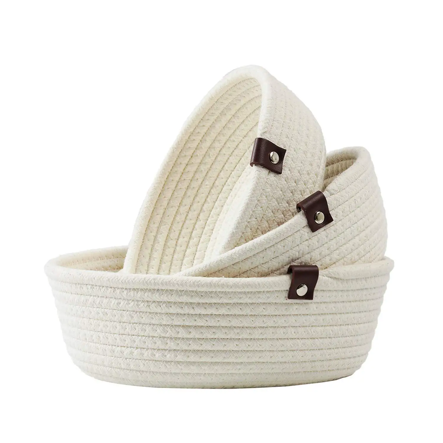 

Set of 3pcs Folding White Little Size Baby Cotton Rope Basket for Storage Clothes Toys Towels