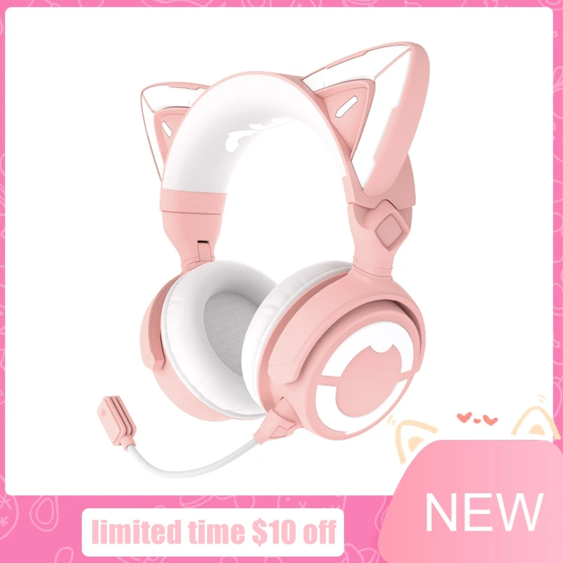 

NEW YOWU 4 Cute cat Wireless Headphones APP control RGB 50MM Dynamic coil Helmet Custom HD Mic Professional Girl Gaming Headsets