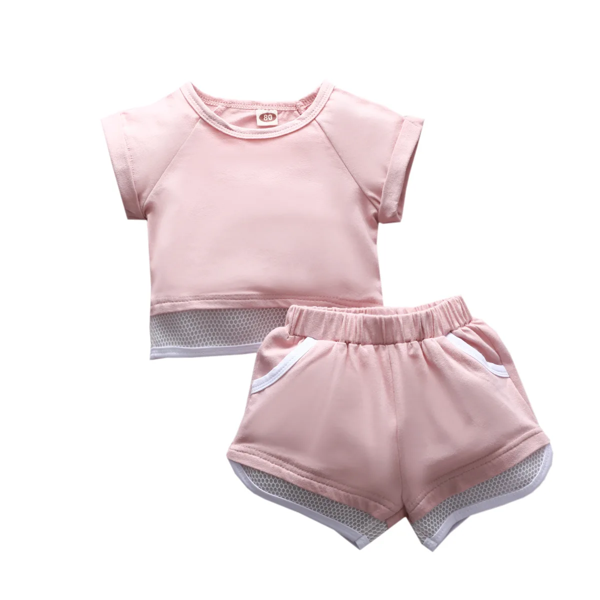 

Baby Girls Outfits Summer Fashion Short Sleeves Kids Girls Patchwork T-shirt+Shorts 2PCS Suit Children Stitching Color Clothing