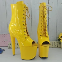 leecabe shinny yellow 20cm8inch womens platform sandals party high heels shoes pole dance boot