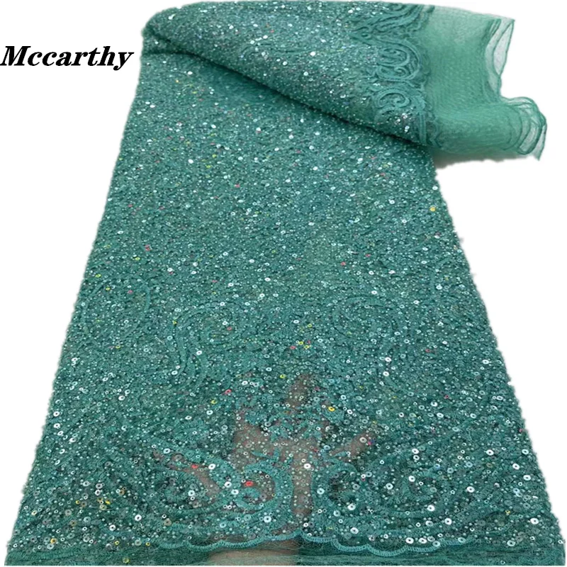 

2022 African Lace Fabric Groom Sequins Beads Dress Materials African Laces Fabrics Embroidery For Wedding Party Dress Sewing