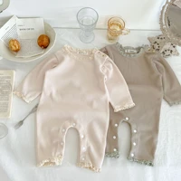 2022 autumn new baby long sleeve romper solid infant girl lace collar jumpsuit newborn toddler waffle clothes