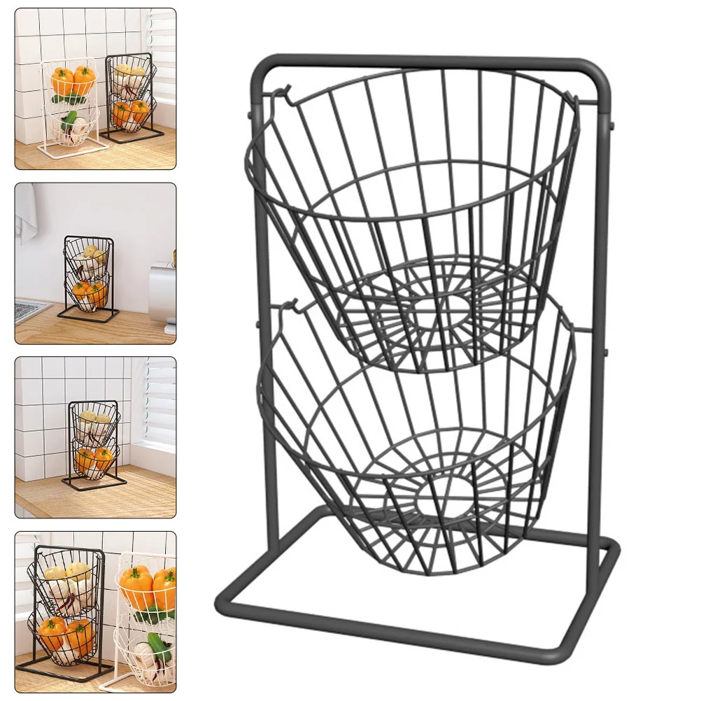 

Household Fruit Storage Basket Iron Basket Double-layer Kitchen Basket Vegetable Food Basket