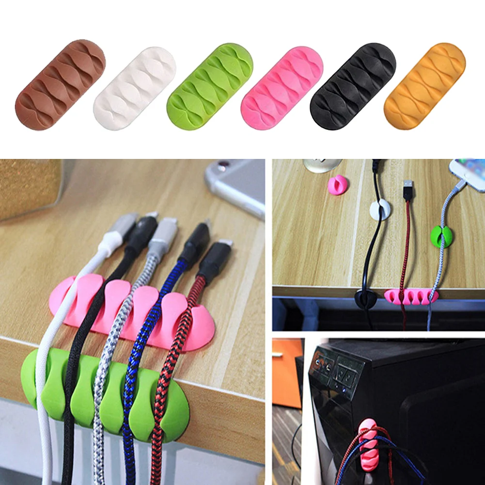 

5-hole Desktop Cable Fixer Self-adhesive Cable Winder Wire Holder Data Cable Organizer Cable Clip Wire Rack Office Supplies