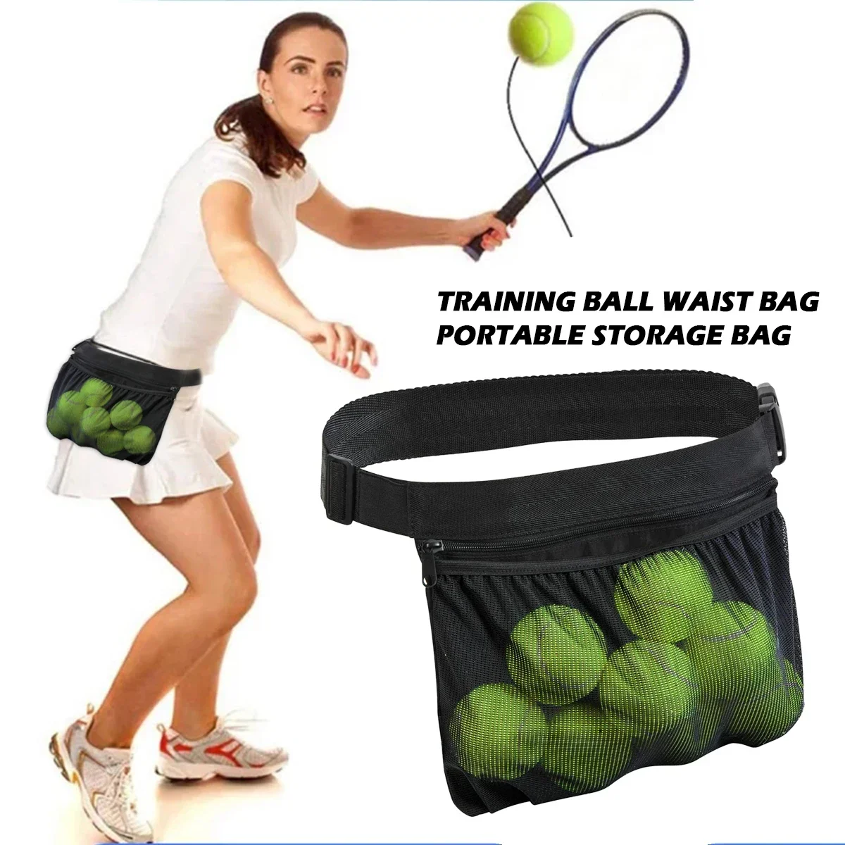 

Регулируемый тканевый чехол, сумка для тренировок, аксессуар для теннисных мячей из ткани «Оксфорд», сумка для крепления на талию и тенниса с защитой от пота, Сетчатая Сумка для хранения мячей пиклебола