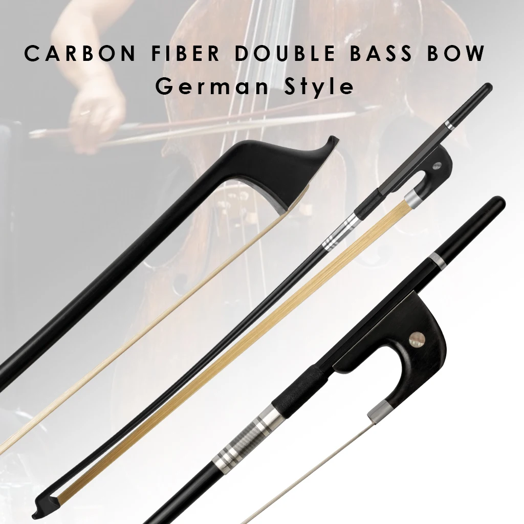 ADVANCED Pure Black Carbon Double Bass Bow German Style 4/4 Upgright Bass Bow Arch Grade Ebony Frogs & Long Button & Horsehair enlarge