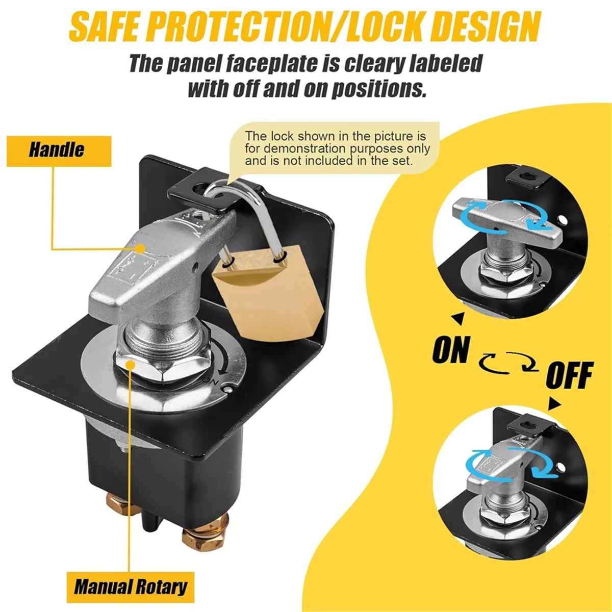 Высокоточный выключатель аккумулятора 500 А 12–36 В с запирающей пластиной замена