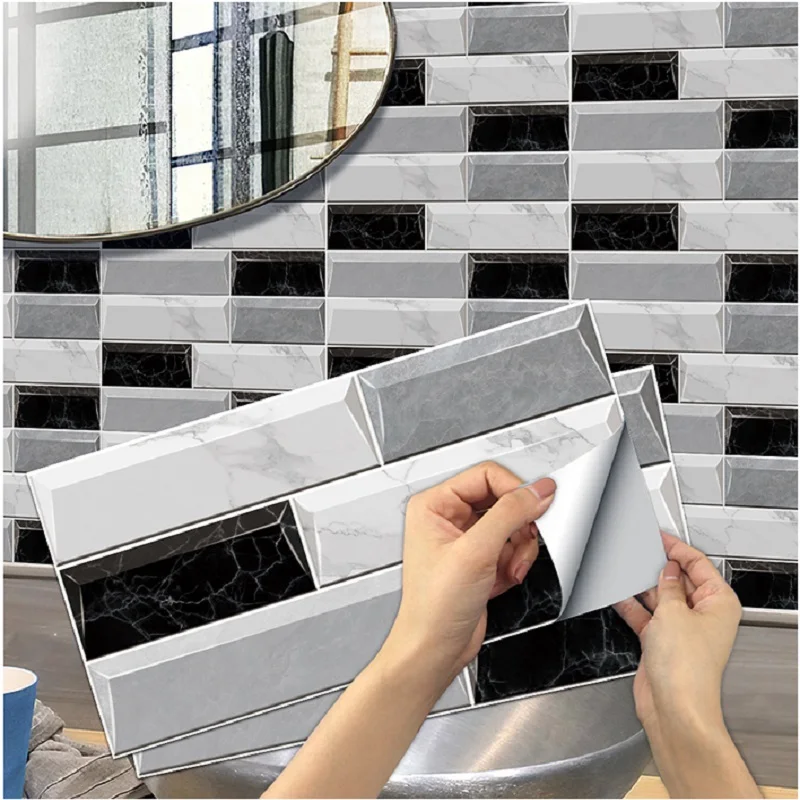 

Grey Black Brick Pattern Tile Wall Sticker Self Adhesive Waterproof Kitchen Bathroom Film Modern Wallpaper Room Decor